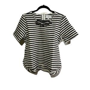 J By J.O.A Women's Gray White Strip Embellished Rhinestone Neck Back Zipper M